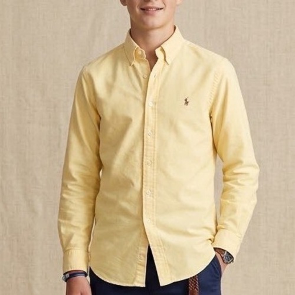 Ralph Lauren Boys Yellow Oxford Button Down Shirt Size 16 Long Sleeve Cotton